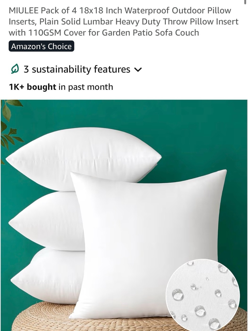 MIULEE White Waterproof Throw Pillow Inserts - Pack of 4